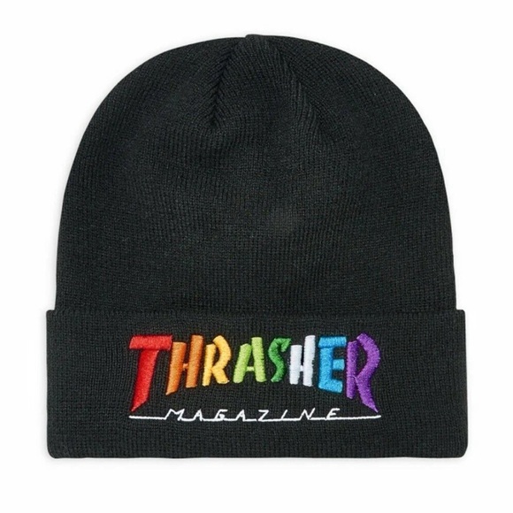 Thrasher Skateboard Magazine Rainbow Logo Black Beanie - Picture 1 of 4